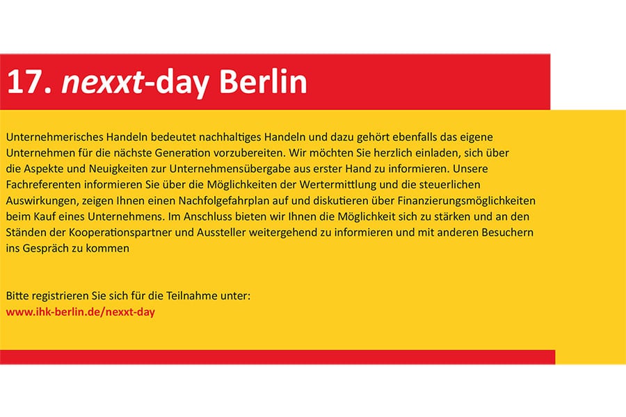 Der nexxt-day findet am 28.3.2017 in Berlin statt.