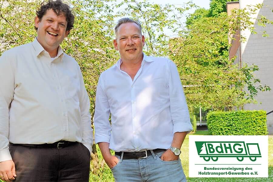 Herr Holger Wassermann und Herr Marco Burkhardt von der Bundesvereinigung des Holztransport-Gewerbes e.V. anlässlich des Themas Unternehmensnachfolge im Mittelstand